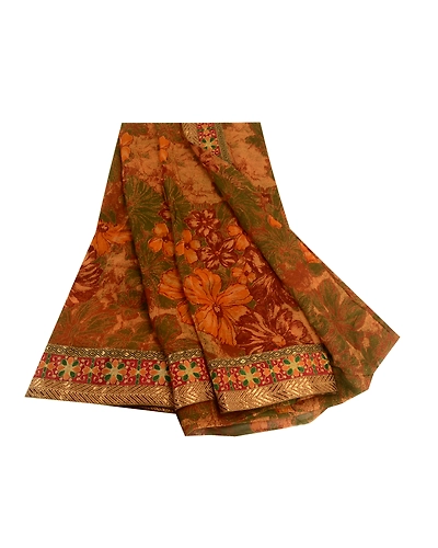 Sanskriti Vintage Multi Indian Sarees Blend Georgette Printed Sari Craft Fabric, PRG-4748-Multi-Printed Floral Design-Blend Georgette-2