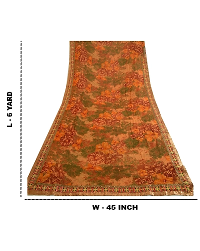Sanskriti Vintage Multi Indian Sarees Blend Georgette Printed Sari Craft Fabric, PRG-4748-Multi-Printed Floral Design-Blend Georgette-3