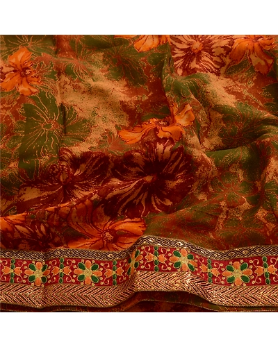 Sanskriti Vintage Multi Indian Sarees Blend Georgette Printed Sari Craft Fabric, PRG-4748-Multi-Printed Floral Design-Blend Georgette-6
