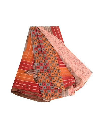 Sanskriti Vintage Sarees Multi Pure Georgette Silk Printed Sari Sewing Fabric, PRG-4787-Multi-Printed Floral Design-Pure Georgette Silk-2