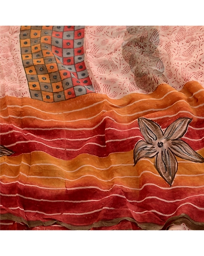 Sanskriti Vintage Sarees Multi Pure Georgette Silk Printed Sari Sewing Fabric, PRG-4787-Multi-Printed Floral Design-Pure Georgette Silk-6