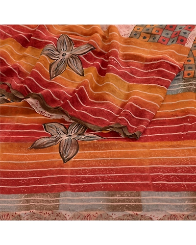 Sanskriti Vintage Sarees Multi Pure Georgette Silk Printed Sari Sewing Fabric, PRG-4787-Multi-Printed Floral Design-Pure Georgette Silk-7