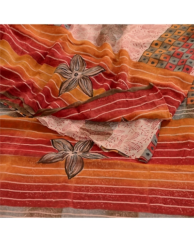 Sanskriti Vintage Sarees Multi Pure Georgette Silk Printed Sari Sewing Fabric, PRG-4787-Multi-Printed Floral Design-Pure Georgette Silk-9