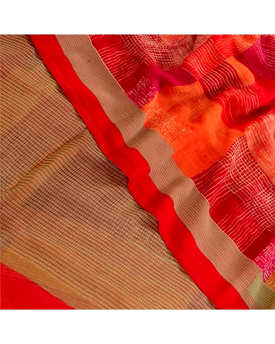 Sanskriti Vintage Indian Sari Georgette Printed Sarees Craft Floral 5 Yd Fabric, PRG-4824-Multi-Printed Floral Design-Poly Georgette-1