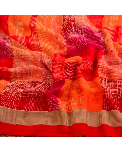 Sanskriti Vintage Indian Sari Georgette Printed Sarees Craft Floral 5 Yd Fabric, PRG-4824-Multi-Printed Floral Design-Poly Georgette-7