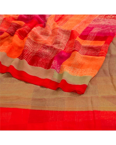 Sanskriti Vintage Indian Sari Georgette Printed Sarees Craft Floral 5 Yd Fabric, PRG-4824-Multi-Printed Floral Design-Poly Georgette-8
