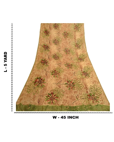 Sanskriti Vintage Brown Indian Sarees Chiffon Printed Sari Floral Craft Fabric, PRG-4828-Brown-Printed Floral Design-Poly Chiffon-3