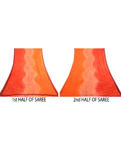 Sanskriti Vintage Orange Sarees Blend Chiffon Printed Sari Craft 5 Yard Fabric, PRG-4832-Orange-Printed Floral Design-Blend Chiffon-5