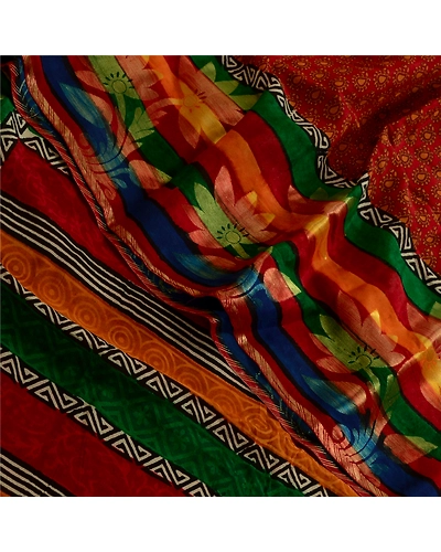 Sanskriti Vintage Dark Red Sarees Blend Georgette Printed Sari Craft Fabric, PRG-4858-Dark Red-Printed Floral Design-Blend Georgette-1