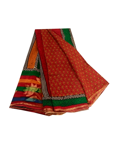 Sanskriti Vintage Dark Red Sarees Blend Georgette Printed Sari Craft Fabric, PRG-4858-Dark Red-Printed Floral Design-Blend Georgette-2