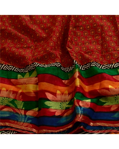 Sanskriti Vintage Dark Red Sarees Blend Georgette Printed Sari Craft Fabric, PRG-4858-Dark Red-Printed Floral Design-Blend Georgette-6