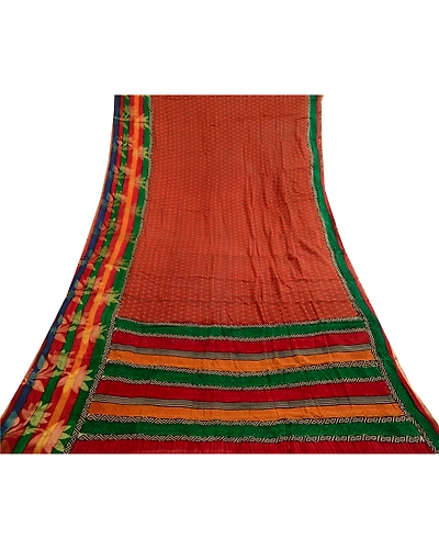 Sanskriti Vintage Dark Red Sarees Blend Georgette Printed Sari Craft Fabric, PRG-4858-Dark Red-Printed Floral Design-Blend Georgette-8