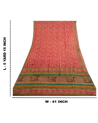 Sanskriti Vintage Red Indian Sarees Pure Georgette Silk Print Sari Craft Fabric, PRG-4860-Red-Printed Floral Design-Pure Georgette Silk-3