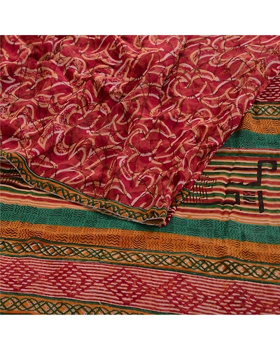 Sanskriti Vintage Red Indian Sarees Pure Georgette Silk Print Sari Craft Fabric, PRG-4860-Red-Printed Floral Design-Pure Georgette Silk-7