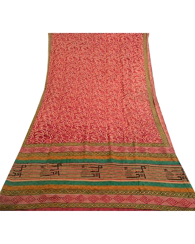 Sanskriti Vintage Red Indian Sarees Pure Georgette Silk Print Sari Craft Fabric, PRG-4860-Red-Printed Floral Design-Pure Georgette Silk-8