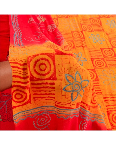 Sanskriti Vintage Yellow Sarees Pure Georgette Silk Printed Sari Craft Fabric, PRG-4969-Yellow-Printed Floral Design-Pure Georgette Silk-5