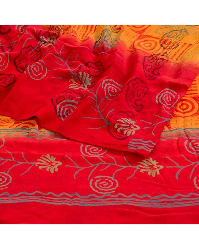Sanskriti Vintage Yellow Sarees Pure Georgette Silk Printed Sari Craft Fabric, PRG-4969-Yellow-Printed Floral Design-Pure Georgette Silk-8
