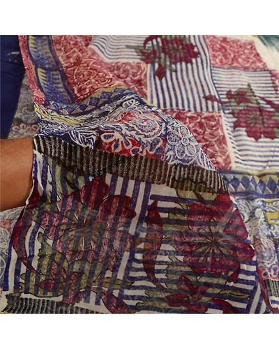 Sanskriti Vintage Blue Sarees Block Printed Blend Georgette Sari Craft Fabric, PRG-4970-Blue-Printed Floral Design-Blend Georgette-4