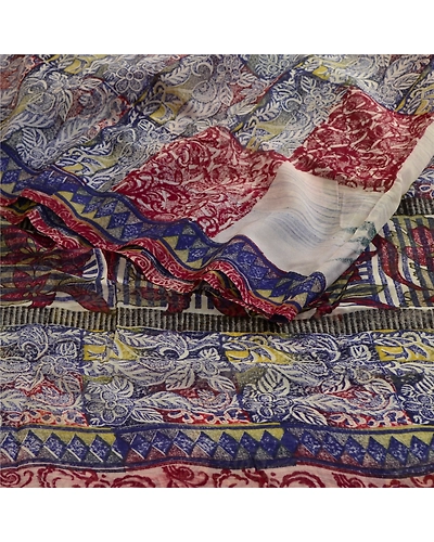 Sanskriti Vintage Blue Sarees Block Printed Blend Georgette Sari Craft Fabric, PRG-4970-Blue-Printed Floral Design-Blend Georgette-7