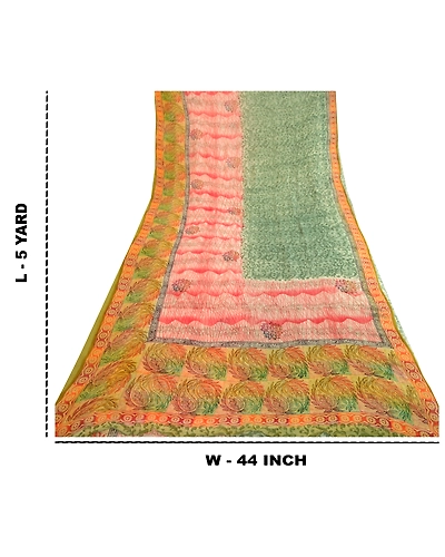 Sanskriti Vintage Sarees Indian Printed Blend Georgette Sari Craft 5 Yard Fabric, PRG-4999-Multi-Printed Floral Design-Blend Georgette-4