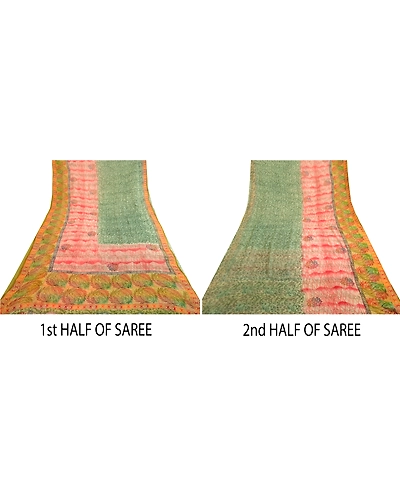 Sanskriti Vintage Sarees Indian Printed Blend Georgette Sari Craft 5 Yard Fabric, PRG-4999-Multi-Printed Floral Design-Blend Georgette-6