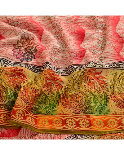 Sanskriti Vintage Sarees Indian Printed Blend Georgette Sari Craft 5 Yard Fabric, PRG-4999-Multi-Printed Floral Design-Blend Georgette-7