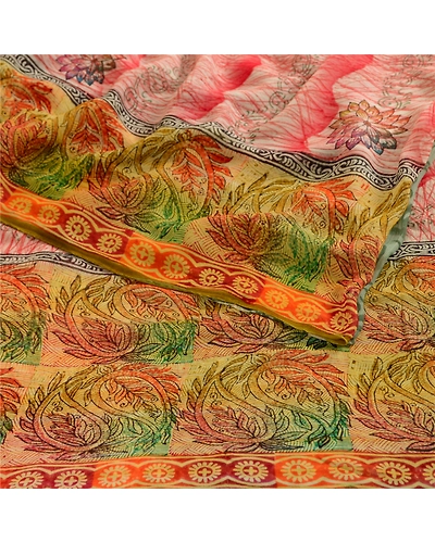 Sanskriti Vintage Sarees Indian Printed Blend Georgette Sari Craft 5 Yard Fabric, PRG-4999-Multi-Printed Floral Design-Blend Georgette-8