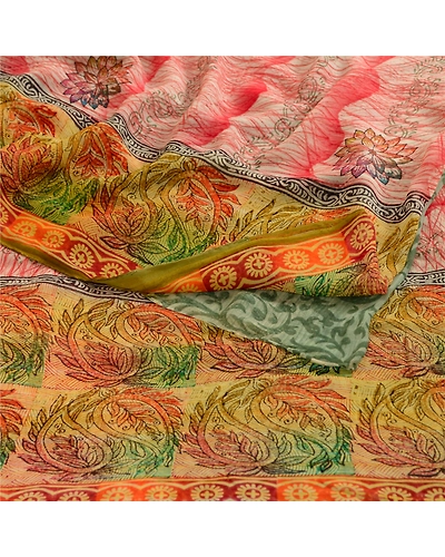 Sanskriti Vintage Sarees Indian Printed Blend Georgette Sari Craft 5 Yard Fabric, PRG-4999-Multi-Printed Floral Design-Blend Georgette-10