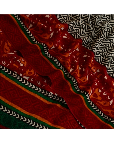 Sanskriti Vintage Black Indian Sari Printed Blend Georgette Sarees Craft Fabric, PRG-5000-Black-Printed Work-Blend Georgette-1