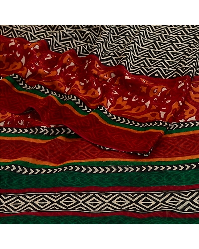 Sanskriti Vintage Black Indian Sari Printed Blend Georgette Sarees Craft Fabric, PRG-5000-Black-Printed Work-Blend Georgette-7