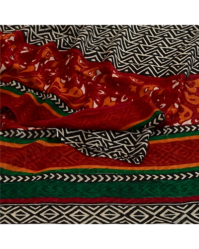 Sanskriti Vintage Black Indian Sari Printed Blend Georgette Sarees Craft Fabric, PRG-5000-Black-Printed Work-Blend Georgette-9