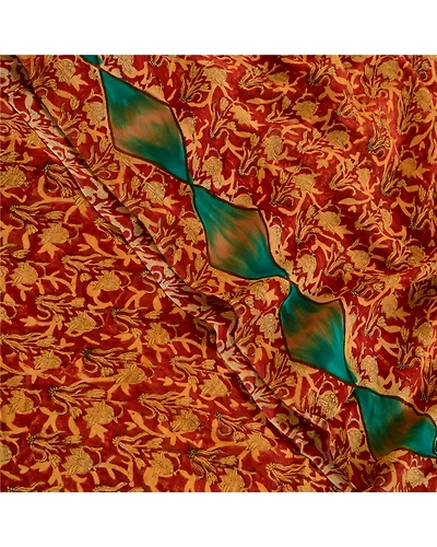 Sanskriti Vintage Pure Georgette Silk Sarees Red Printed Sari 5Yd Craft Fabric, PRG-507-Red-Printed Work With Floral Design-Pure Georgette Silk-1