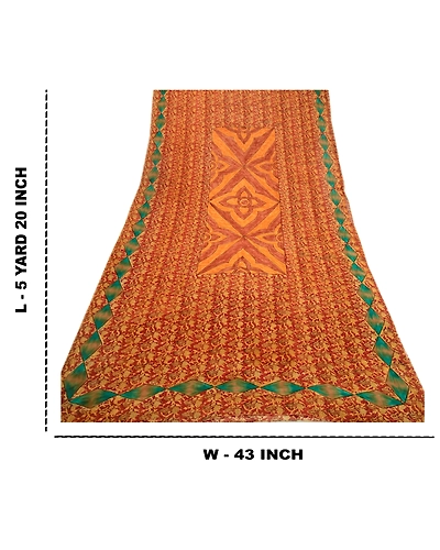 Sanskriti Vintage Pure Georgette Silk Sarees Red Printed Sari 5Yd Craft Fabric, PRG-507-Red-Printed Work With Floral Design-Pure Georgette Silk-3