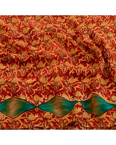 Sanskriti Vintage Pure Georgette Silk Sarees Red Printed Sari 5Yd Craft Fabric, PRG-507-Red-Printed Work With Floral Design-Pure Georgette Silk-6