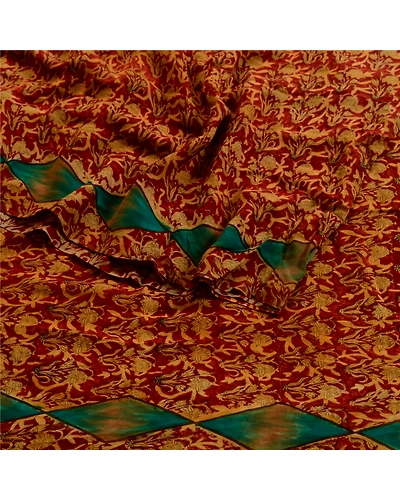Sanskriti Vintage Pure Georgette Silk Sarees Red Printed Sari 5Yd Craft Fabric, PRG-507-Red-Printed Work With Floral Design-Pure Georgette Silk-7