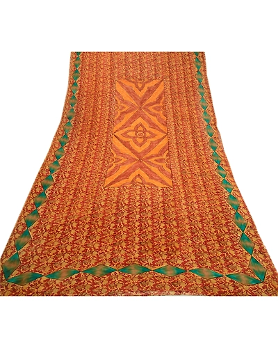 Sanskriti Vintage Pure Georgette Silk Sarees Red Printed Sari 5Yd Craft Fabric, PRG-507-Red-Printed Work With Floral Design-Pure Georgette Silk-8