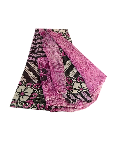 Sanskriti Vintage Sarees Purple Pure Georgette Silk Printed Sari Craft Fabric, PRG-516-Purple-Printed Floral Design-Pure Georgette Silk-2