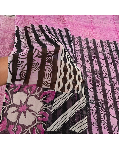 Sanskriti Vintage Sarees Purple Pure Georgette Silk Printed Sari Craft Fabric, PRG-516-Purple-Printed Floral Design-Pure Georgette Silk-4