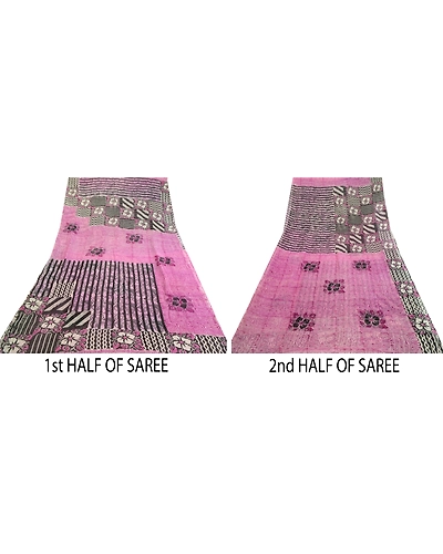 Sanskriti Vintage Sarees Purple Pure Georgette Silk Printed Sari Craft Fabric, PRG-516-Purple-Printed Floral Design-Pure Georgette Silk-5