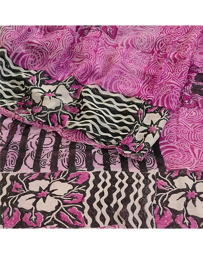 Sanskriti Vintage Sarees Purple Pure Georgette Silk Printed Sari Craft Fabric, PRG-516-Purple-Printed Floral Design-Pure Georgette Silk-7