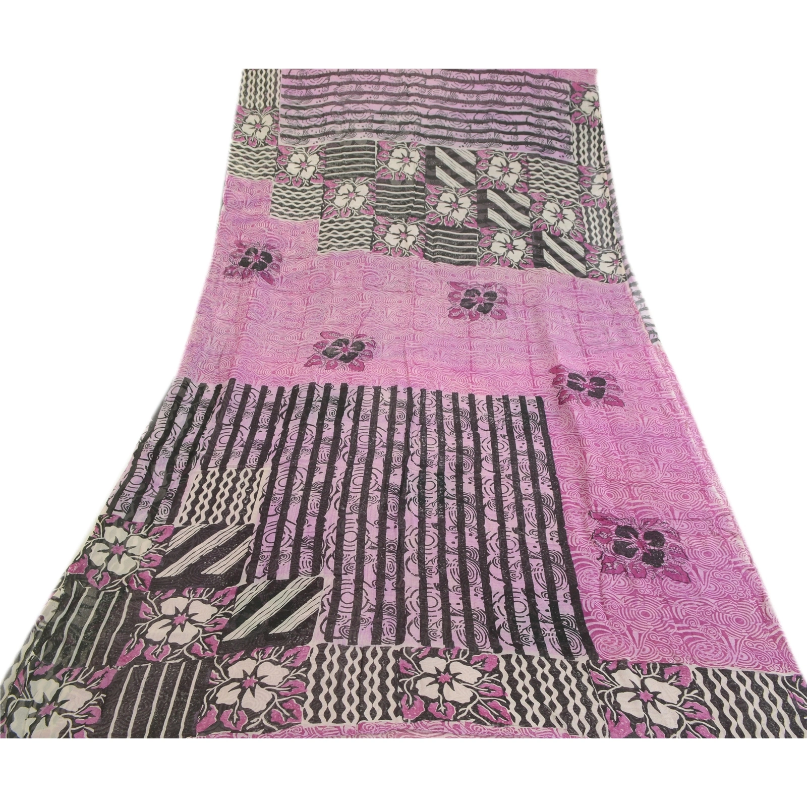 Sanskriti Vintage Sarees Purple Pure Georgette Silk Printed Sari Craft Fabric, PRG-516-Purple-Printed Floral Design-Pure Georgette Silk-8