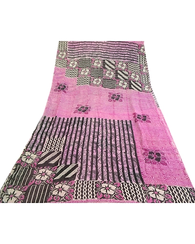 Sanskriti Vintage Sarees Purple Pure Georgette Silk Printed Sari Craft Fabric, PRG-516-Purple-Printed Floral Design-Pure Georgette Silk-8