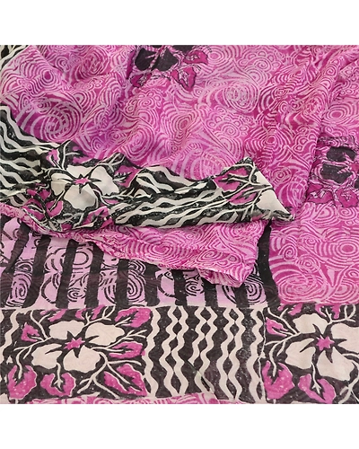 Sanskriti Vintage Sarees Purple Pure Georgette Silk Printed Sari Craft Fabric, PRG-516-Purple-Printed Floral Design-Pure Georgette Silk-9