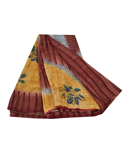 Sanskriti Vintage Sarees Pure Georgette Silk Printed Sari 5 Yd Craft Soft Fabric, PRG-5169-Brown-Printed Floral Design-Pure Georgette Silk-6