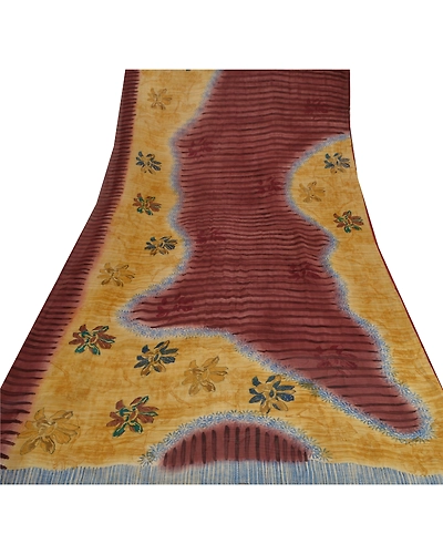 Sanskriti Vintage Sarees Pure Georgette Silk Printed Sari 5 Yd Craft Soft Fabric, PRG-5169-Brown-Printed Floral Design-Pure Georgette Silk-7