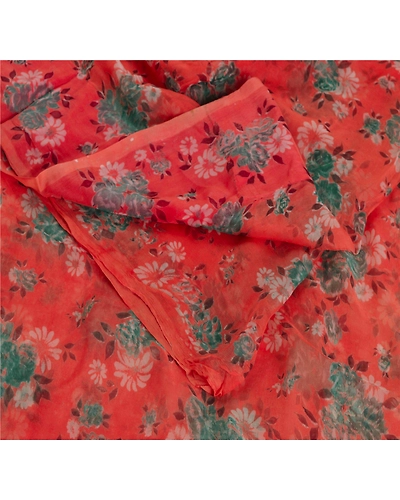Sanskriti Vintage Peach Indian Sarees Blend Georgette Printed Sari Craft Sari, PRG-5200-Peach-Printed Floral Design-Blend Georgette-1