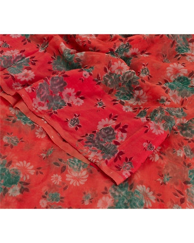 Sanskriti Vintage Peach Indian Sarees Blend Georgette Printed Sari Craft Sari, PRG-5200-Peach-Printed Floral Design-Blend Georgette-2