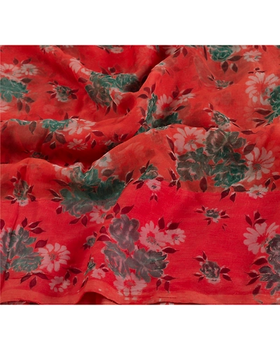 Sanskriti Vintage Peach Indian Sarees Blend Georgette Printed Sari Craft Sari, PRG-5200-Peach-Printed Floral Design-Blend Georgette-4
