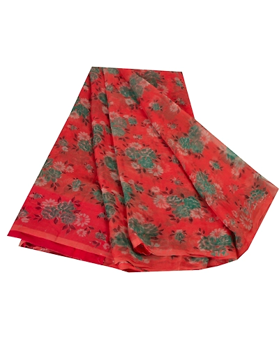 Sanskriti Vintage Peach Indian Sarees Blend Georgette Printed Sari Craft Sari, PRG-5200-Peach-Printed Floral Design-Blend Georgette-6
