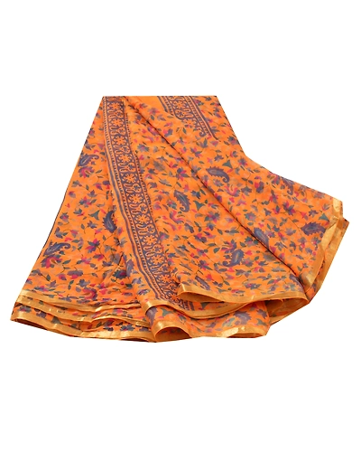 Sanskriti Vintage Saffron Sarees Blend Georgette Printed Sari Craft 5 Yd Fabric, PRG-5293-Saffron-Printed Floral Design-Blend Georgette-6